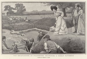 Die Ausgrabungen in Silchester, Untersuchung eines römischen Pflasters, Lithografie von Stuart G. Davis